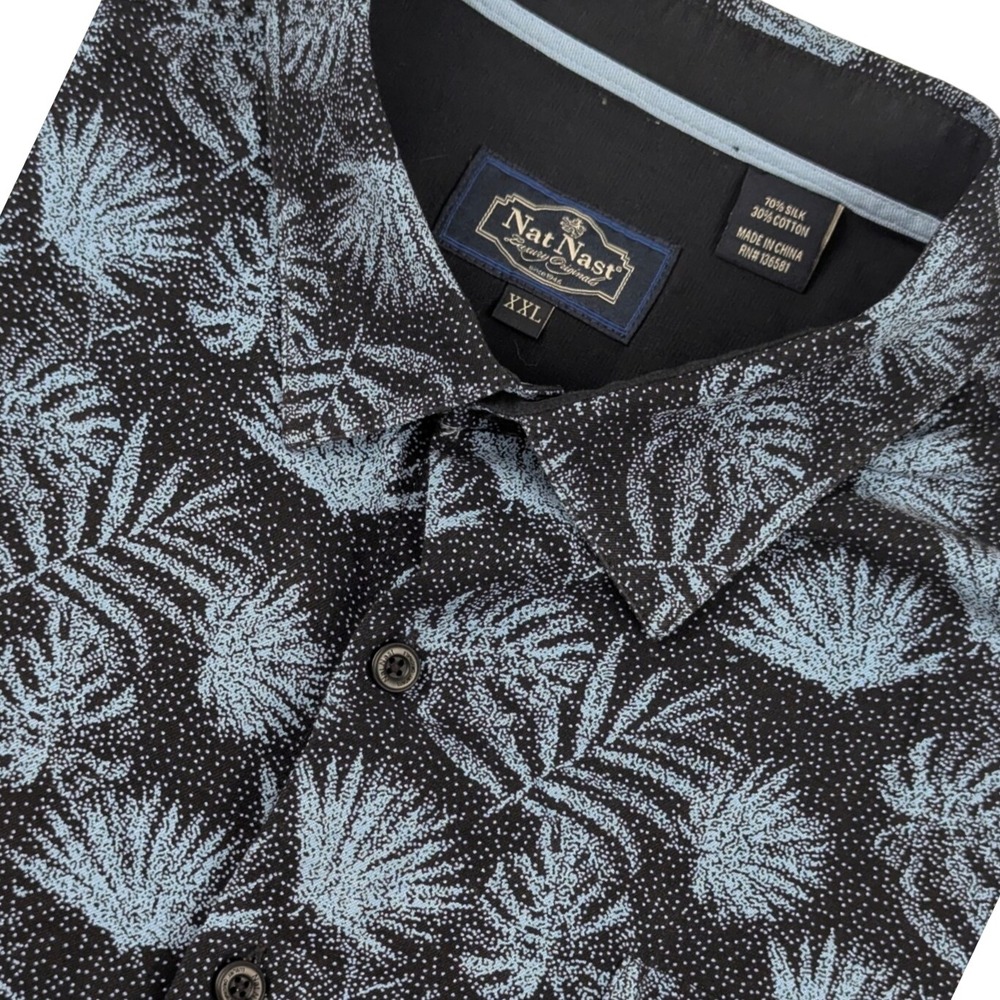 Nat Nast Mens XXL Silk Cotton Palm Leaf Print Short Sleeve Button Down Shirt